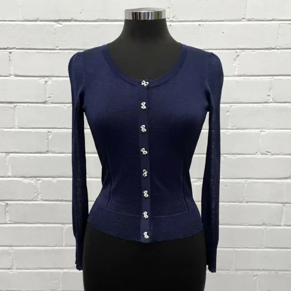 ALANNAH HILL Maybe Baby Blue Sparkly Bow Button Cardi Cropped Cardigan RRP$169 - Picture 6 of 8